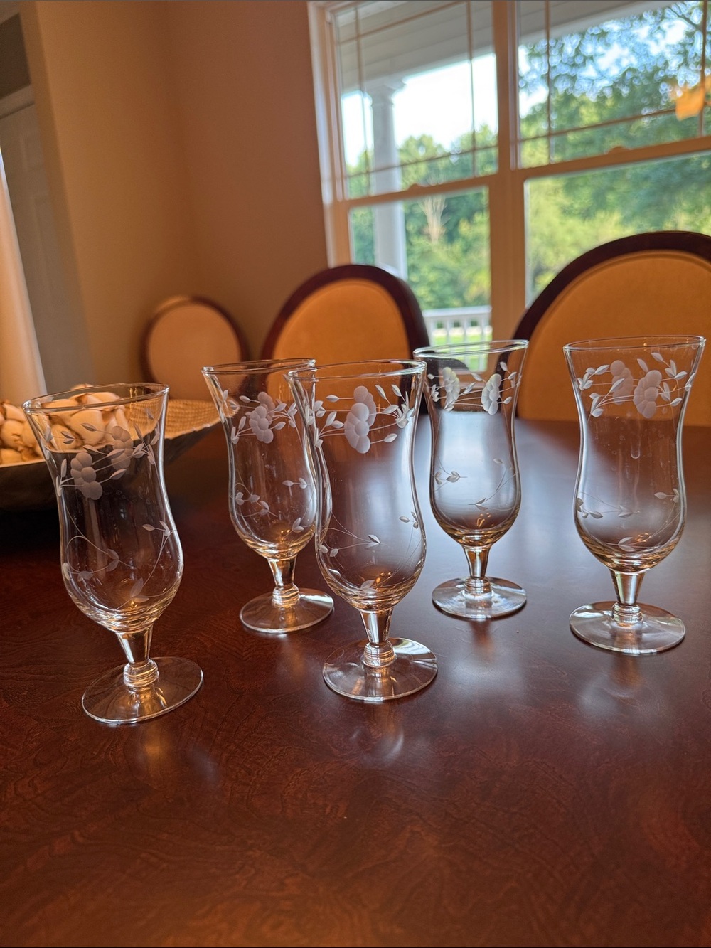 Princess House Clear Etched Floral Footed Glasses - Set of 5
